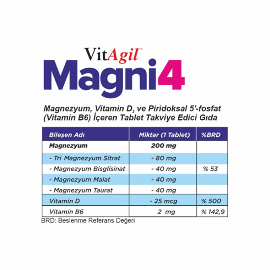 Allergo VitAgil Magni4 Magnezyum Vitamin D3 P5P 30 Tablet - 3