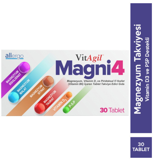 Allergo VitAgil Magni4 Magnezyum Vitamin D3 P5P 30 Tablet - 1
