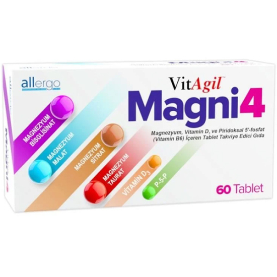 Allergo VitAgil Magni4 Magnezyum Vitamin D3 P5P 60 Tablet - 1