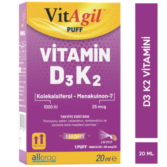Allergo VitAgil Puff Vitamin D3K2 Sprey 20 ML D3 K2 Vitamini - 1