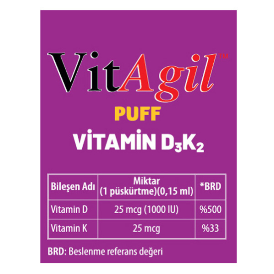 Allergo VitAgil Puff Vitamin D3K2 Sprey 20 ML D3 K2 Vitamini - 3