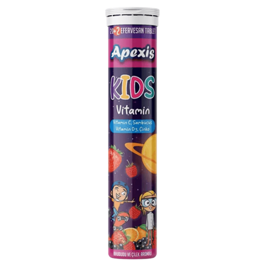 Apexis Kids Vitamin Ahududu ve Çilek Aromalı 22 Efervesan Tablet - 1
