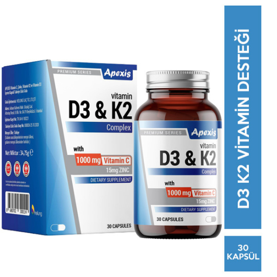 Apexis Vit D3K2 C 1000 mg 30 Kapsül D3 K2 Vitamini - 1