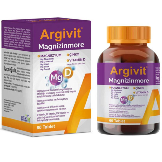 Argivit Magnizinmore 60 Tablet Magnezyum Çinko ve Vitamin D İçeren Takviye Edici Gıda - 1