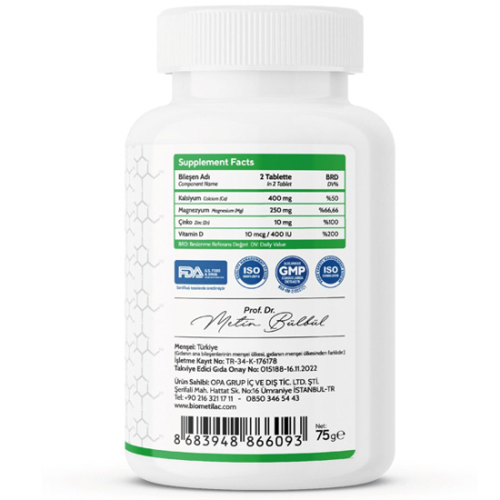 Biomet S1 Kalsiyum Magnezyum Çinko ve Vitamin D 60 Tablet - 2