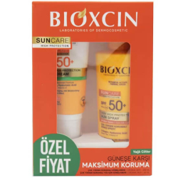 Bioxcin Suncare Karma ve Yağlı Ciltler İçin Güneş Kremi SPF50 50 ml ve Sprey 200 ml Kofre - Bioxcin
