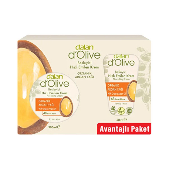 Dalan D Olive Organik Argan Yağlı Besleyici Hızlı Emilen Krem Kavanoz 300 ml + Tüp 60 ml - 1