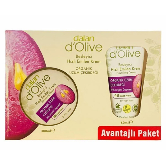 Dalan D Olive Organik Üzüm Çekirdeği Besleyici Hızlı Emilen Krem Kavanoz 300 ml + Tüp 60 ml - 1