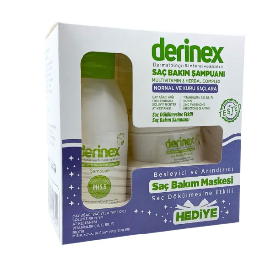 Derinex Saç Bakım Şampuanı Normal ve Kuru Saçlar 250 ml Saç Bakım Maskesi 120 ml - 1