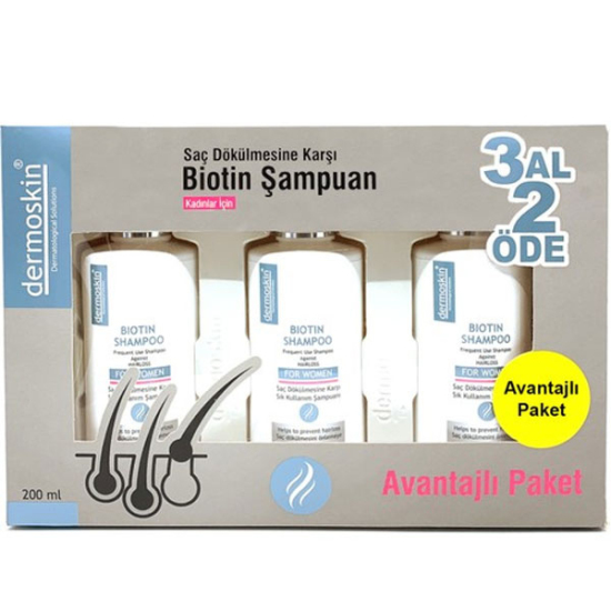 Dermoskin Biotin Shampoo For Women 200 ML 3 Al 2 Öde Kadınlara Özel Dökülme Önleyici Şampuan - 1
