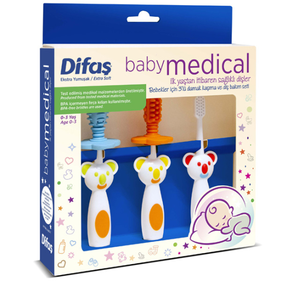 Difaş Babymed Ekstra Yumuşak Diş Fırçası 3'lü Set Mavi - 1