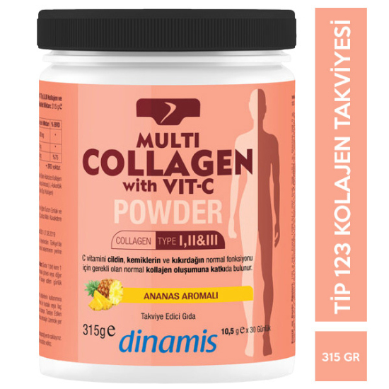 Dinamis Multi Collagen with Vit-C Powder 315 gr Kolajen Tip 1 2 3 Takviyesi - 1