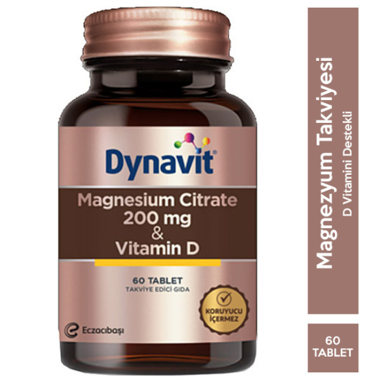 Dynavit Magnesium Citrate Vitamin D 60 Tablet Magnezyum Sitrat ve D Vitamini Takviyesi - 1