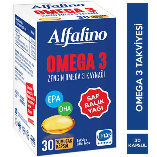 Edis Pharma Alfalino Omega 3 Balık Yağı 30 Kapsül Cam Şişe - 1