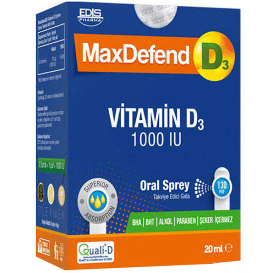Edis Pharma MaxDefend Vitamin D3 1000IU Oral 20 ml Sprey - 1