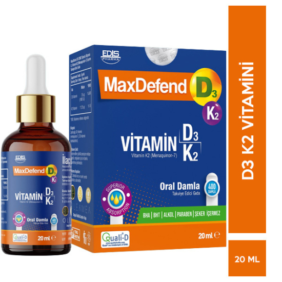 Edis Pharma MaxDefend Vitamin D3K2 Oral 20 ml Damla D3 K2 Vitamini - 1