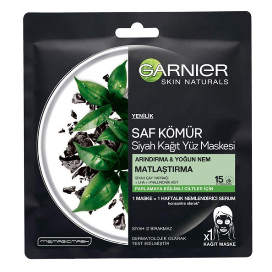 Garnier Saf Kömür Kağıt Yüz Maskesi Siyah Çay Yaprağı - 1