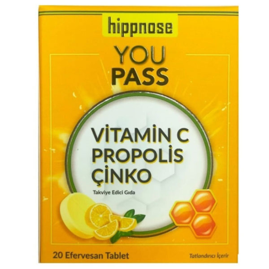 Hippnose Youpass Vitamin C & Çinko ve Propolis İçeren 20 Efervesan Tablet - 1