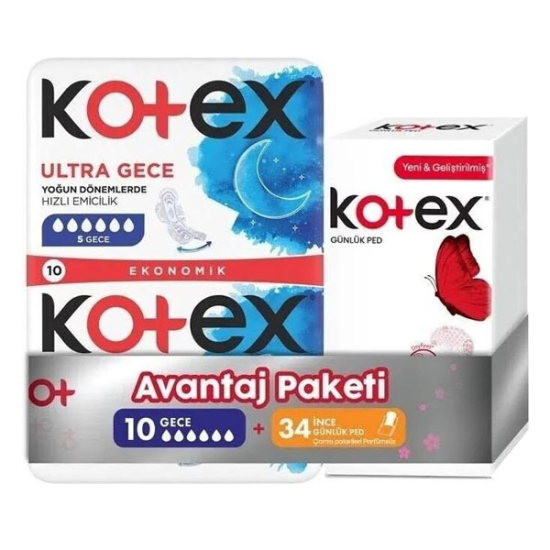 Kotex Ultra Gece Ped 10 lu Günlük Ped Parfümsüz 34 lü - 1