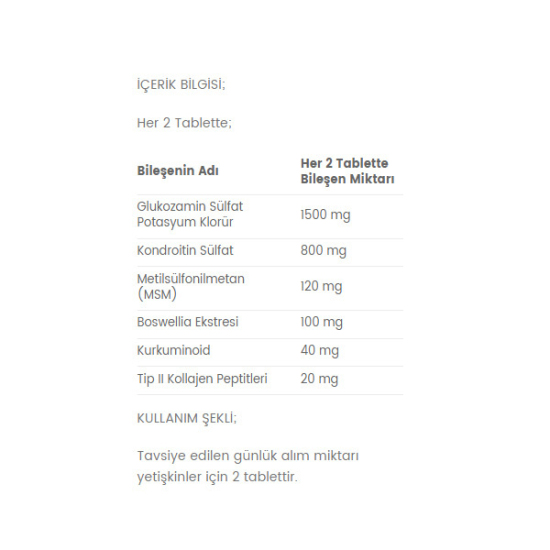 Naturalnest Glucosamine Chondroitin Curcumin MSM 60 Tablet Glukozamin Takviyesi - 2