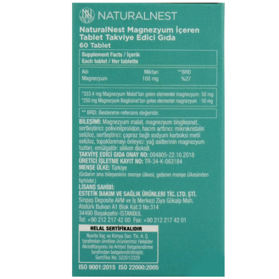 Naturalnest Magnezyum 100 mg 60 Tablet Magnezyum Malat ve Magnezyum Bisglisinat - 2