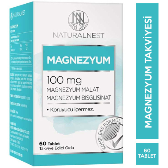 Naturalnest Magnezyum 100 mg 60 Tablet Magnezyum Malat ve Magnezyum Bisglisinat - 1