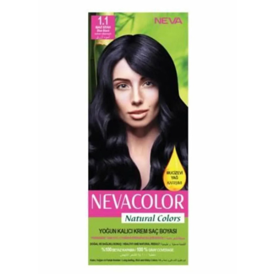 Neva Color Natural Colors Mavi Siyah Kalıcı Krem Saç Boyası Seti No: 1,1 - 1