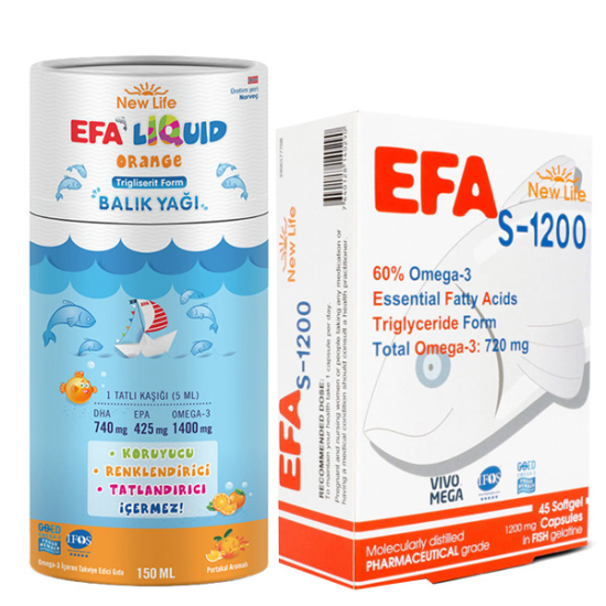 New Life Efa Liquid Balık Yağı Sıvı 150 ML + New Life Efa S 1200 Omega 3 30 Kapsül - 1
