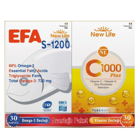 New Life Efa S 1200 mg 30 Kapsül + New Life C 1000 Plus 30 Tablet - 1