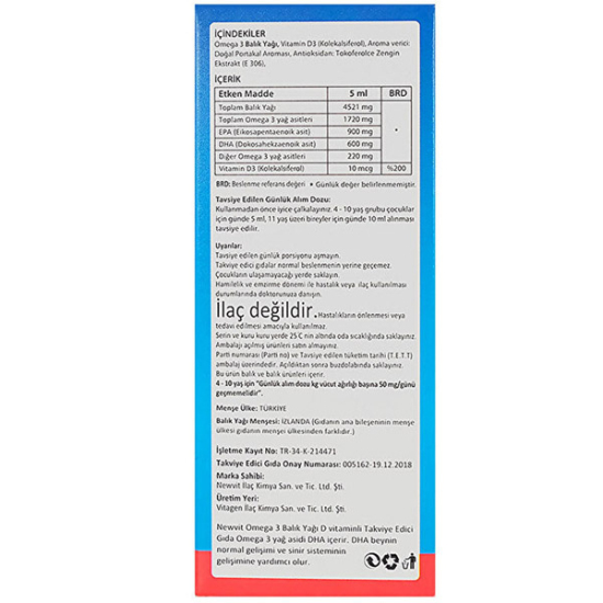 Newvit Omega 3 D Vitaminli Balık Yağı Şurup 150 ML - 2