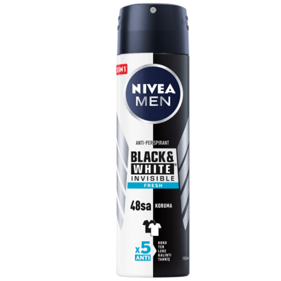 Nivea Spray Deodorant Invisible for Black White Fresh Erkek 150 ml - 1