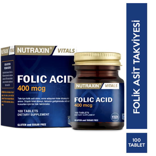 Nutraxin Folic Acid 400 Mcg 100 Tablet Gıda Takviyesi - 1