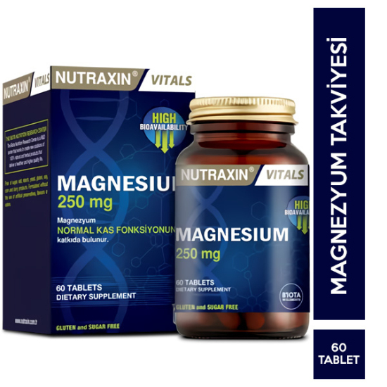 Nutraxin Magnesium 250 mg 60 Tablet Magnezyum Sitrat Takviyesi - 1