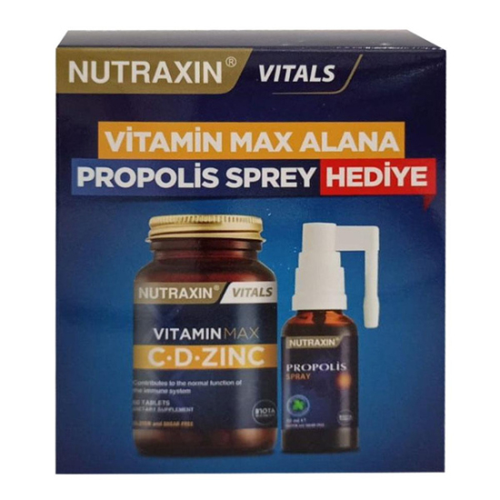 Nutraxin Vitamin Max CD Zinc 60 Tablet ve Nutraxin Propolis Boğaz Spreyi 30 ml Hediyeli Paket - 1