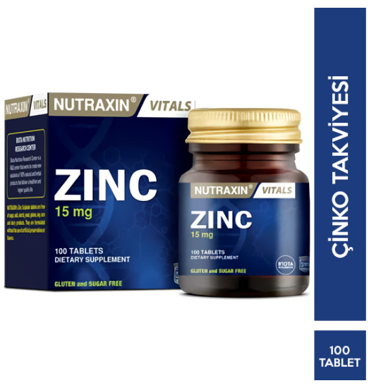 Nutraxin Zinc Sulphate 15 mg 100 Tablet Çinko Takviyesi - 1