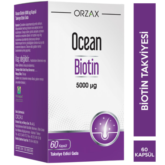 Orzax Ocean Biotin 5000 ug 60 Kapsül Biotin İçeren Gıda Takviyesi - 1