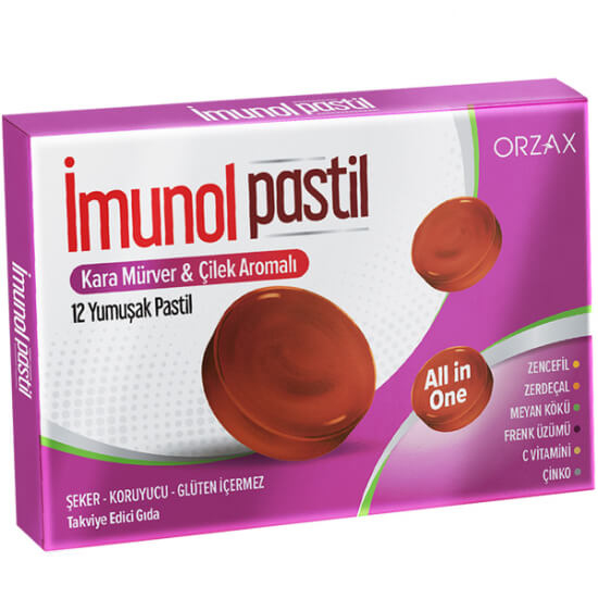 Orzax İmunol Kara Mürver ve Çilek 12 Pastil - 1