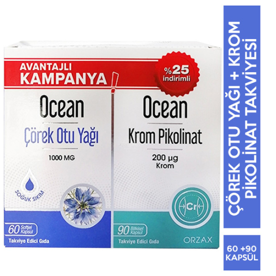 Orzax Ocean Çörek Otu Yağı 60 Kapsül + Ocean Krom Pikolinat 90 Kapsül - 1
