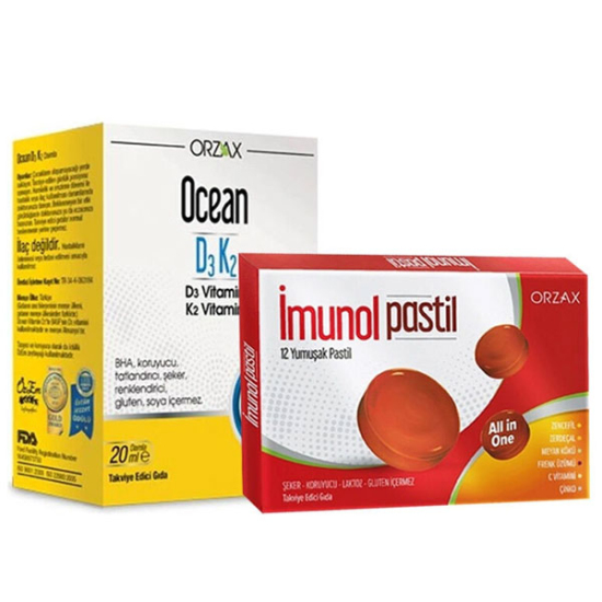 Orzax Ocean D3K2 Damla 20 ml Orzax Imunol Pastil 12 Yumuşak Pastil - 1