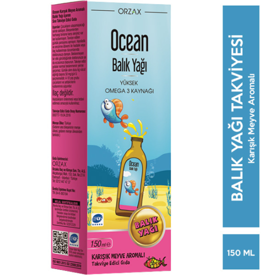 Orzax Ocean Omega 3 Balık Yağı Şurubu 150 ML Karışık Meyve Aromalı - 1