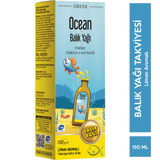 Orzax Ocean Omega 3 Balık Yağı Şurubu 150 ML Limon Aromalı - 1
