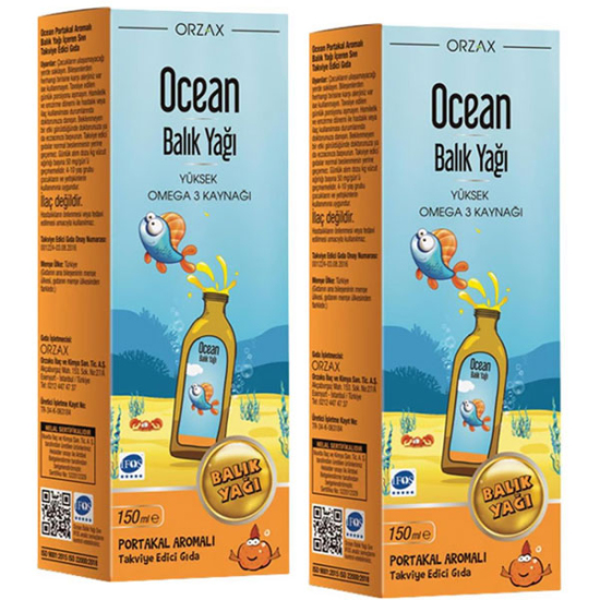 Orzax Ocean Omega 3 Portakal Aromalı Balık Yağı 150 ml 2 Adet - 1