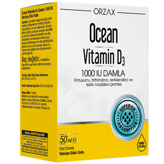 Orzax Ocean Vitamin D3 Damla 1000 IU 50 ML D Vitamini Takviyesi - 1