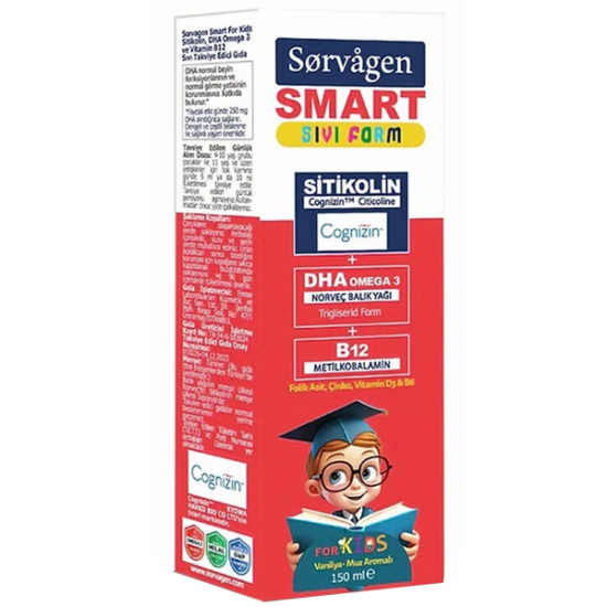 Sorvagen Smart Kids Sıvı Form Sitikolin Dha Omega 3 Norveç Balık Yağı ve B12 150 ml - 1