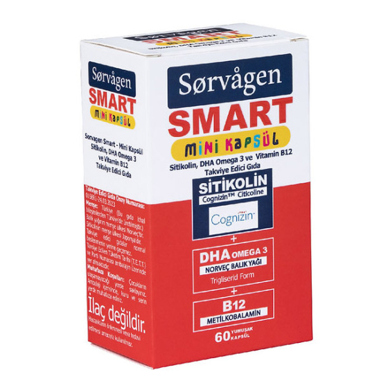 Sorvagen Smart Mini Sitikolin DHA Omega 3 ve B12 60 Kapsül - 1