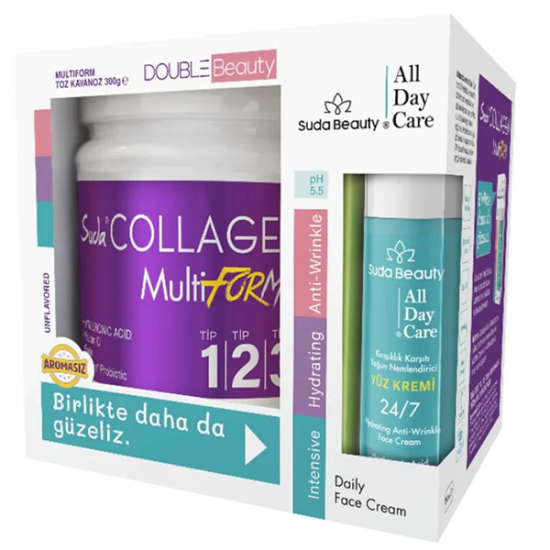 Suda Collagen Double Beauty Multiform Kolajen 300 gr & Suda Beauty All Day Care Yüz Kremi 50ml - 1