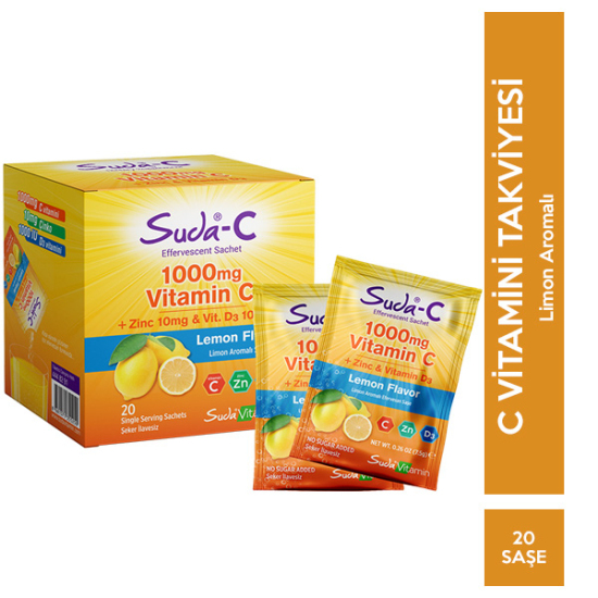 Suda Vitamin C 1000 mg Zinc D3 20 Saşe Limon Aromalı - 1