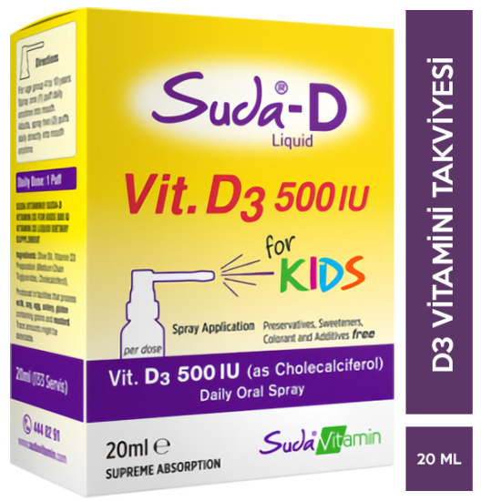 Suda Vitamin D3 500 IU Çocuklar İçin Günlük Oral Sprey 20 ML - 1