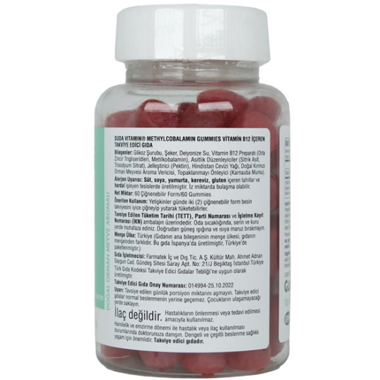 Suda Vitamin Gummy Lab Vitamin B12 For Adults Orman Meyvesi Aromalı 60 Gummies - 3