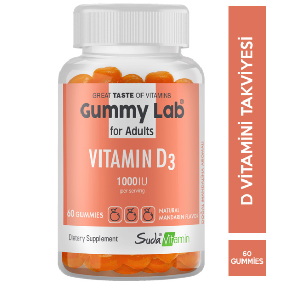 Suda Vitamin Gummy Lab Vitamin D3 For Adults Mandalin Aromalı 60 Gummies - 1